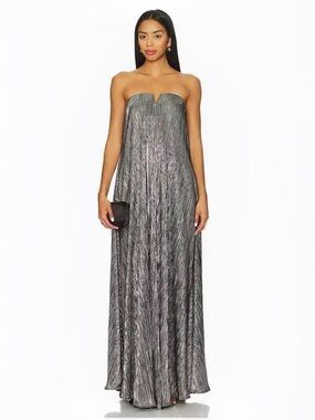 Show Me Your MuMu Athena Silver Pleated Strapless Maxi Dress Sz S MSRP $228 NEW